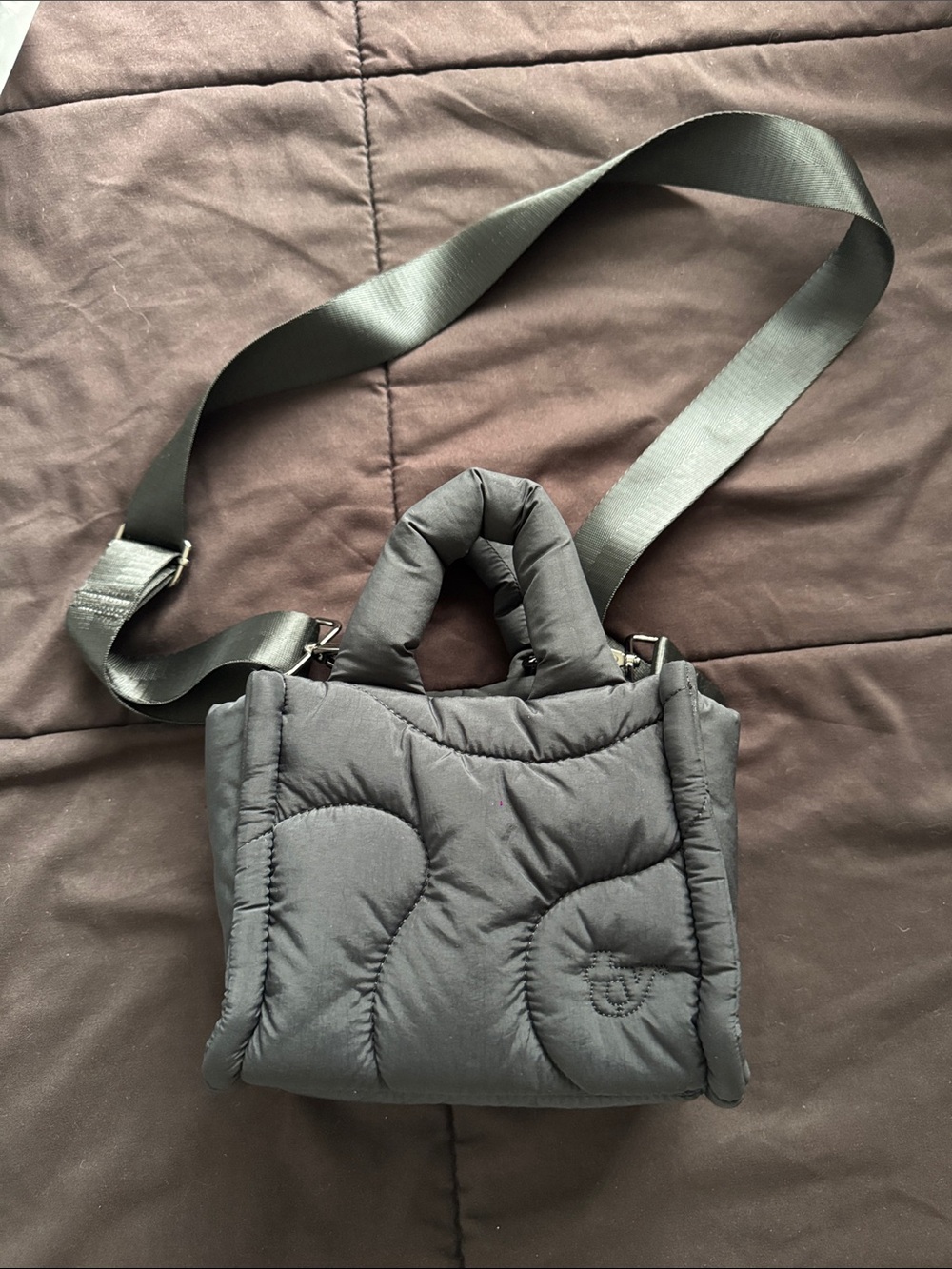 Black Quilted Puffer Mini Crossbody Bag